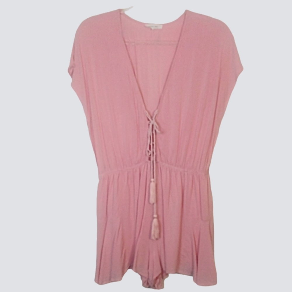 Cotton Candy LA Romper Pink Chambray V-neck Flirty Coquette Beachy Boho M